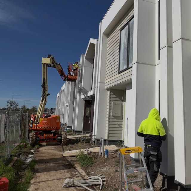 External cladding and window junctions on a residential construction site